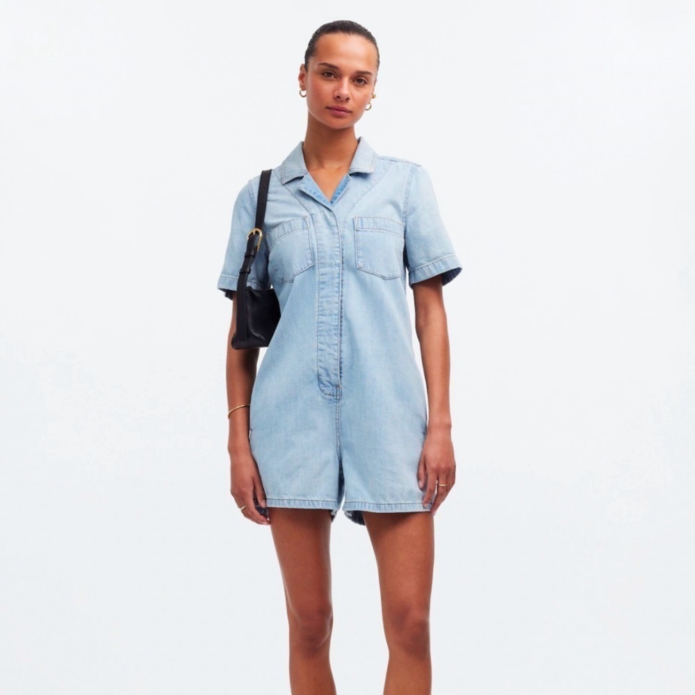 Madewell womens denim utility SS romper in Fitzgerald wash XXL NEW